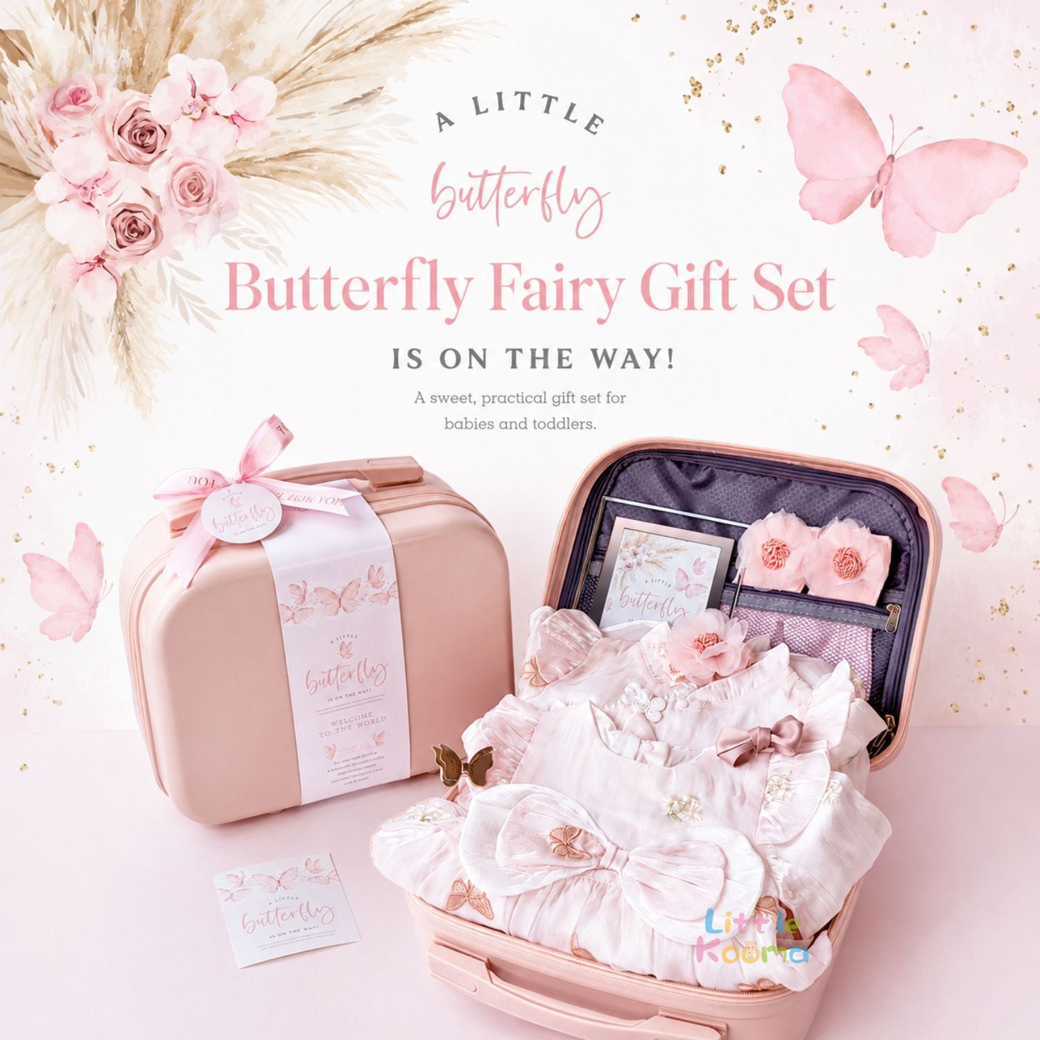Butterfly Fairy Baby Girl Gift Set with Dress, Romper, Accessories & Premium Carry Case