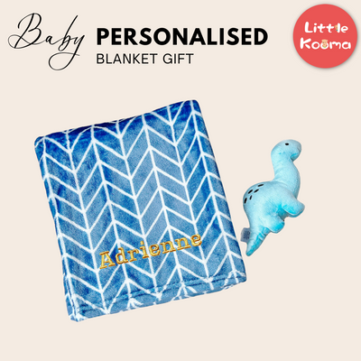 Personalised Hudson Baby Plush Toy n Blanket Set Dinosaur 00293CH - Little Kooma