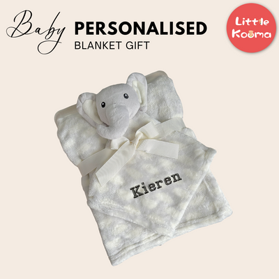 Personalised Customized Hudson Baby Plush Blanket With Elephant 16506 - Little Kooma