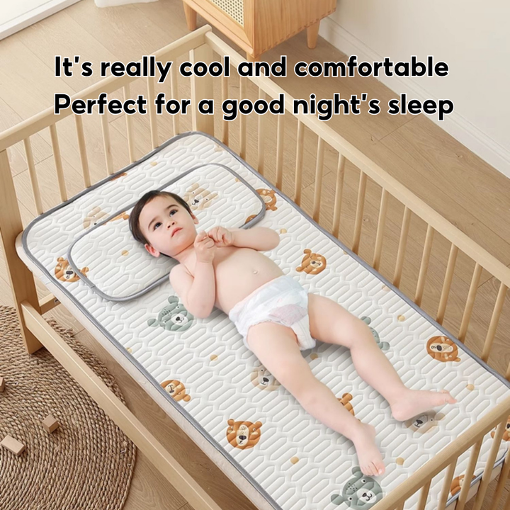 Latex Ice Silk Baby Crib Mat and Toddler Bed Mattress Topper Pad 60 x 120cm Buckwheat Hulls Pillow - Little Kooma
