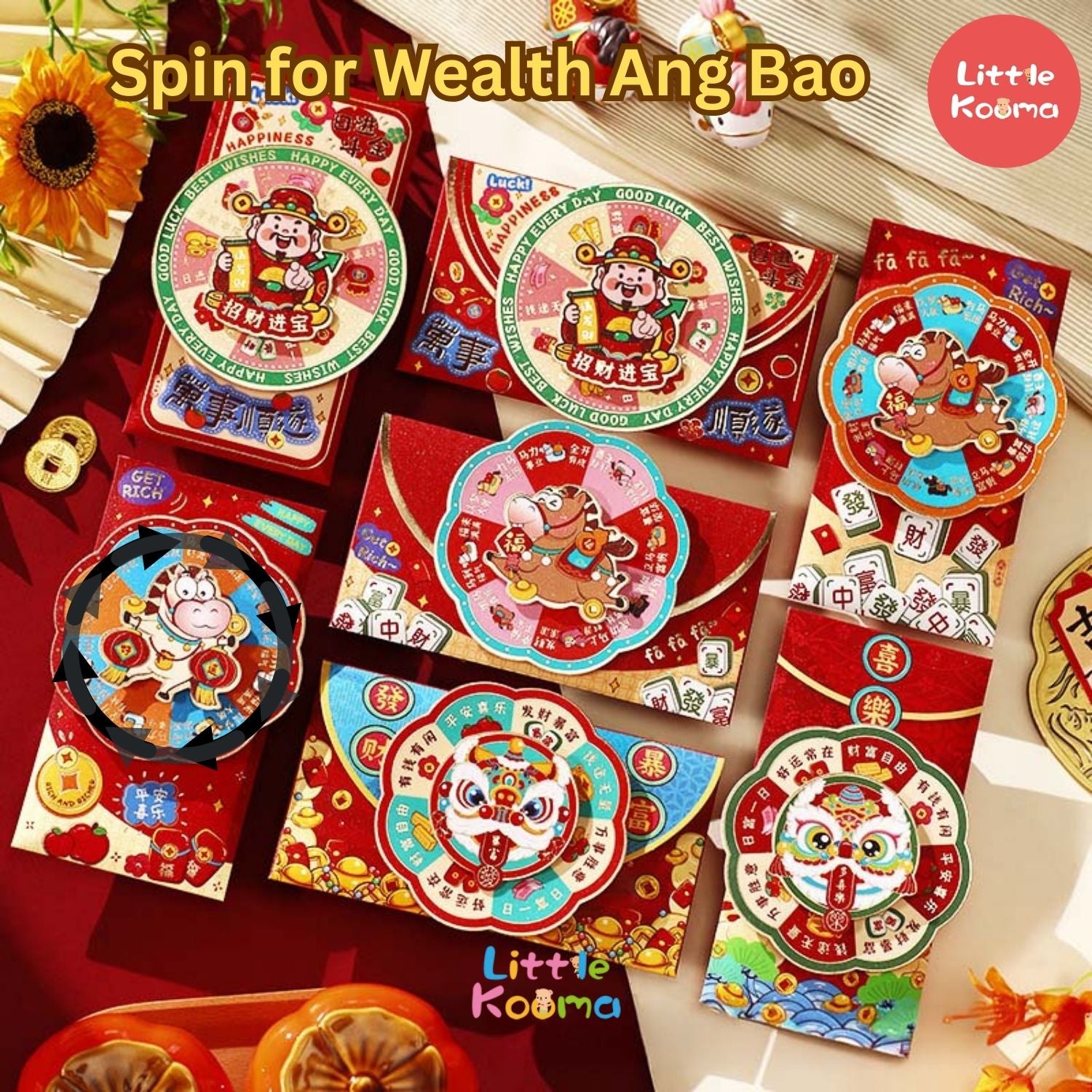 Spinning Ang Bao Red Packet Envelope for Kids Rotate Wheel Lucky Money Hongbao CNY 2026 Fun Gift