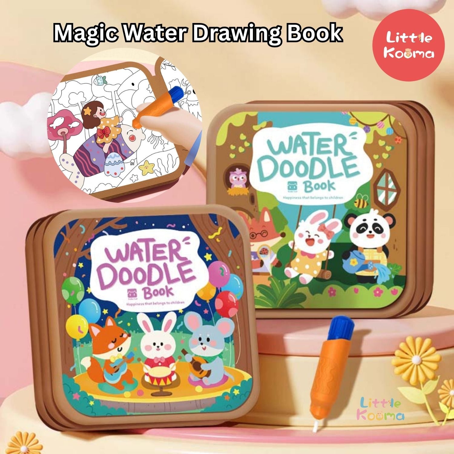 Ready Stock Kids Magic Water Doodle Book Reusable Mess-Free Drawing Foldable 3Y+ - Little Kooma