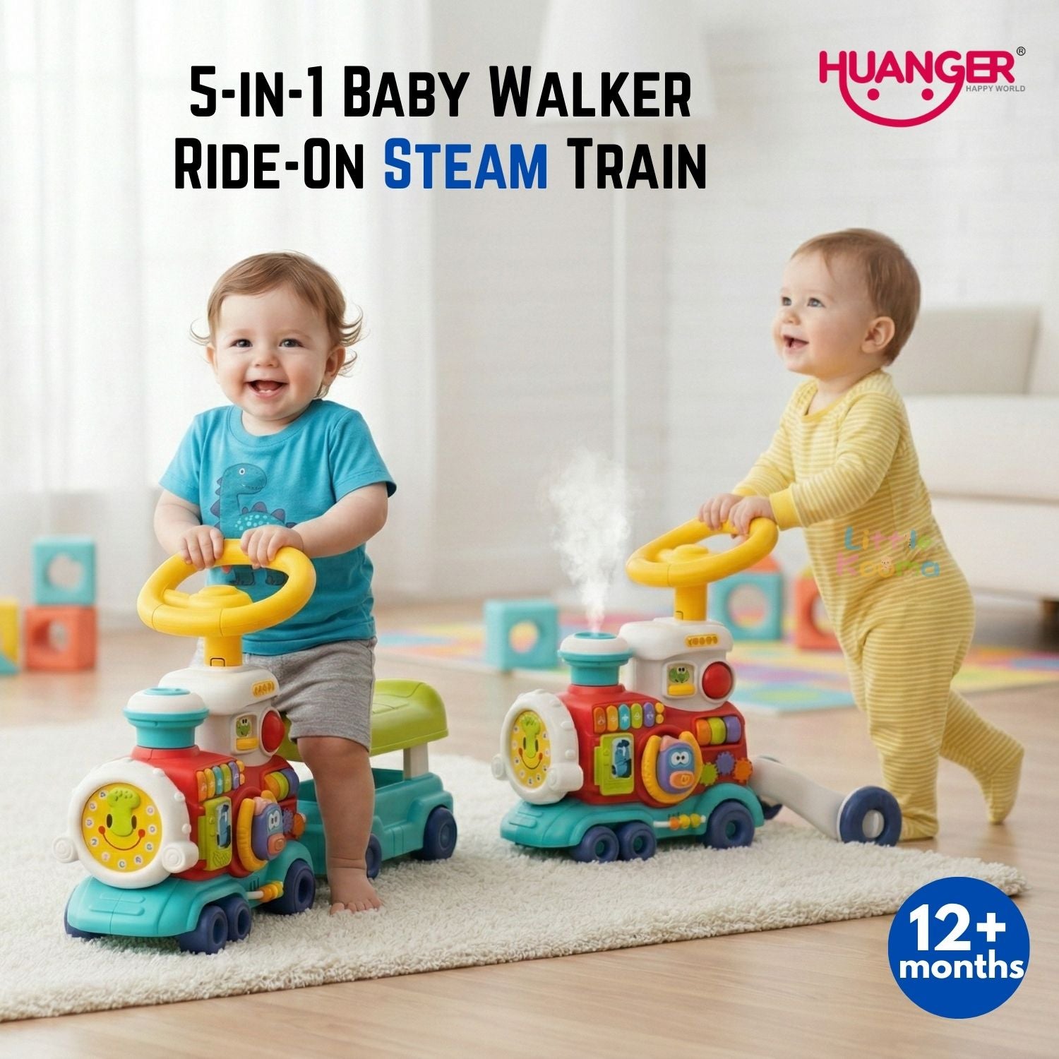 Ready Stock SG 5-in-1 Baby Walker Ride-On Train Toy Musical Learning Push Walker with Steam - Little Kooma