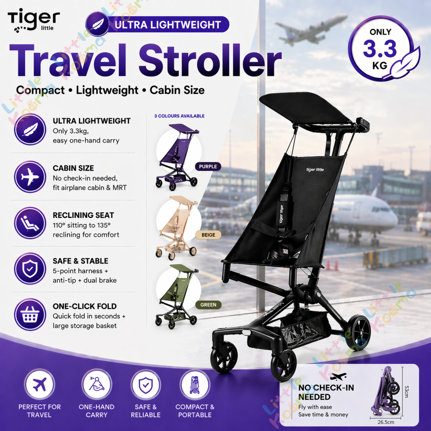 Ready Stock Baby Stroller Lightweight Foldable Cabin Size Travel Compact Portable Newborn Toddler - Little Kooma