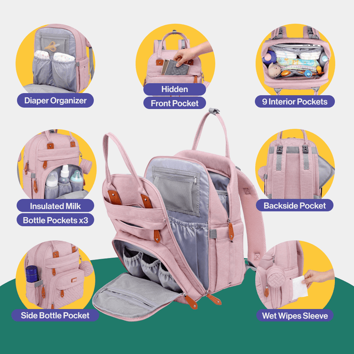 BabbleRoo Original Unisex Baby Diaper Bag Backpack Changing Bags with Changing Pad Insulated Pockets & Pacifier Holder for Boys Girls WELAVILA Large Multifunction Travel Back Pack for Mom & Dad - Little Kooma