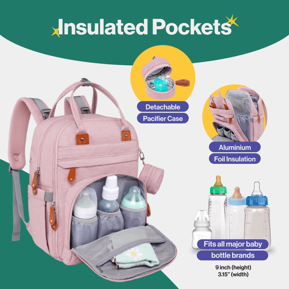 BabbleRoo Original Unisex Baby Diaper Bag Backpack Changing Bags with Changing Pad Insulated Pockets & Pacifier Holder for Boys Girls WELAVILA Large Multifunction Travel Back Pack for Mom & Dad - Little Kooma