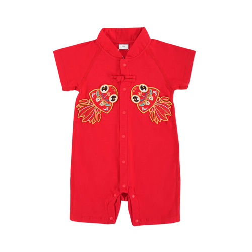 Singapore Souvenir Gift Wealth and Harmony Red Family Set with Golden Fish Baby Boy Cheongsam Romper 0834 - Little Kooma