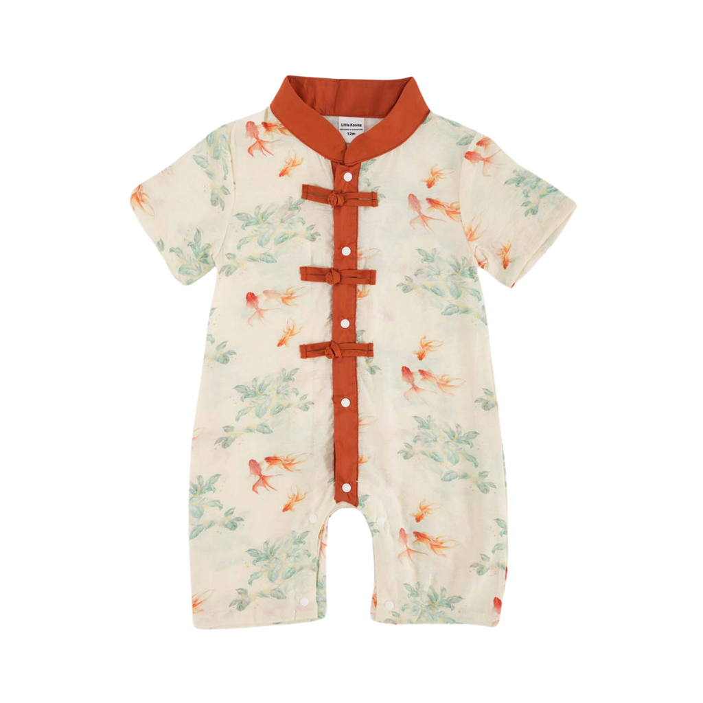 Singapore Souvenir Gift Fortune Bloom Family Set with Golden Fish Baby Boy Cheongsam Romper 0828 - Little Kooma