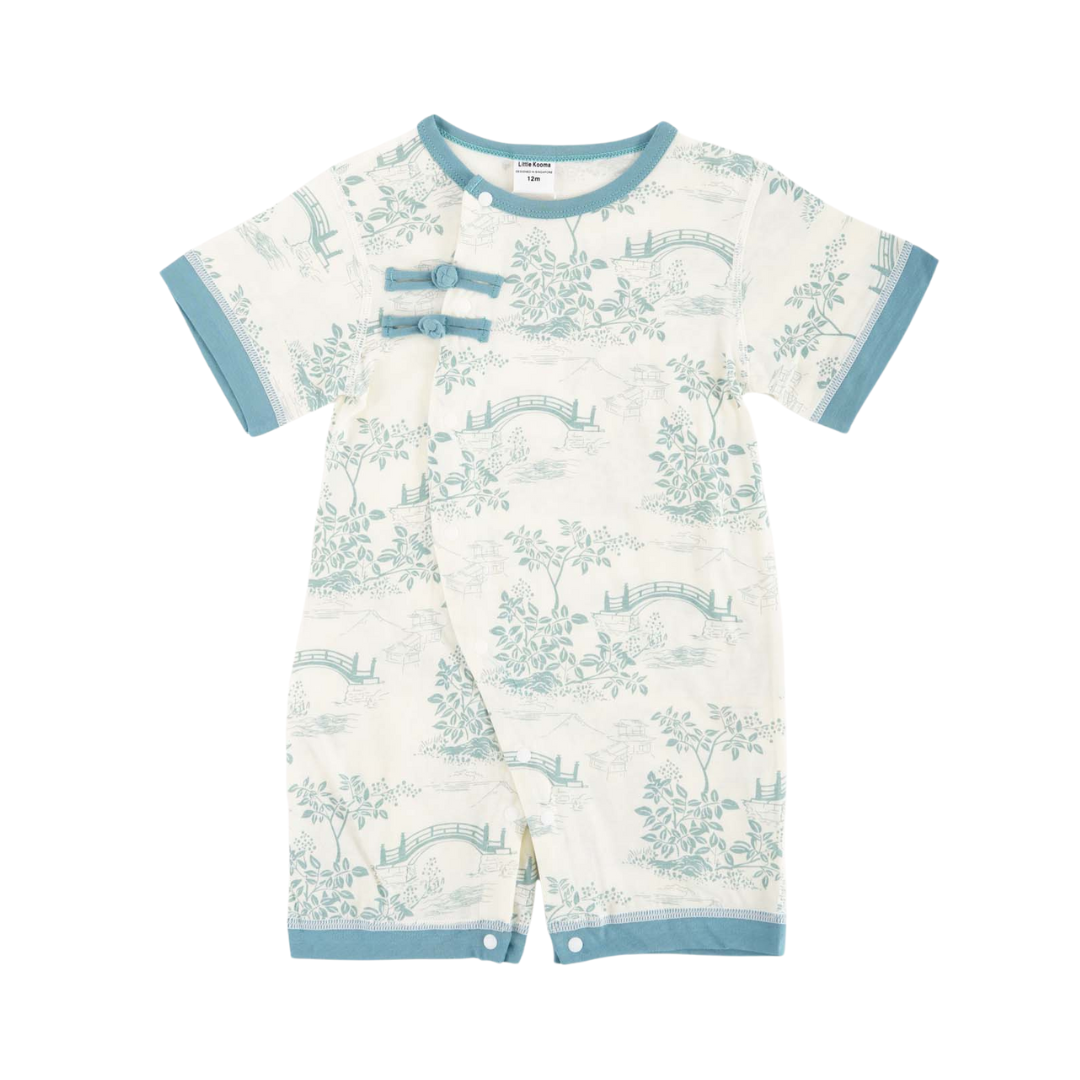 Singapore Souvenir Gift Chinese Garden Landscape Bridge Rockery Pavilion Baby Boy Cheongsam Romper 0839 - Little Kooma