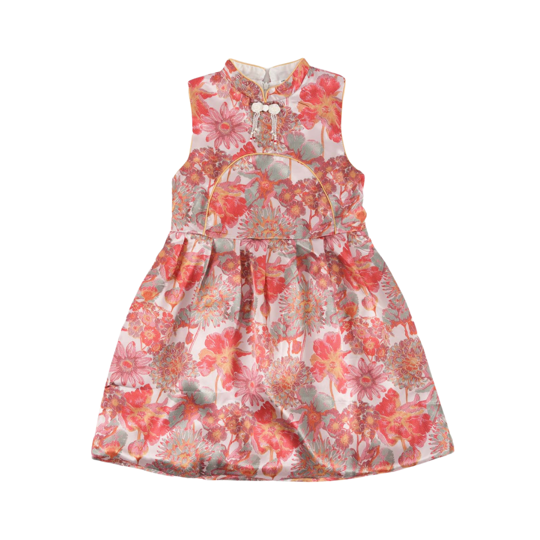Singapore Souvenir Gift Red Flowers Sleeveless Baby Kids Girl Cheongsam Dress 0845 - Little Kooma