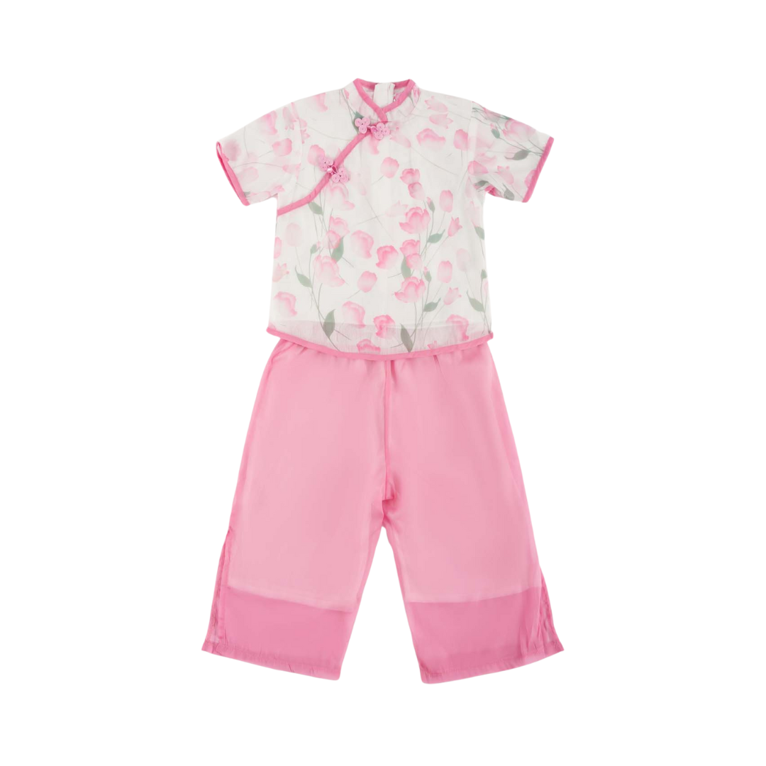 Singapore Souvenir Gift Lotus Flowers Baby Kids Girl Cheongsam Top n Pants Set 0847 - Little Kooma