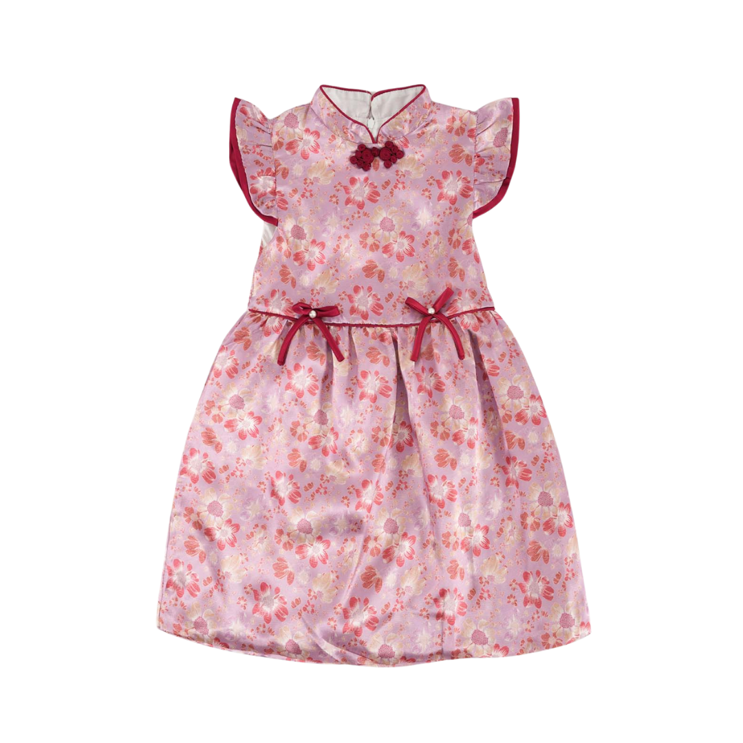Singapore Souvenir Gift Purple w Flowers Baby Kids Girl Cheongsam Dress 0849 - Little Kooma