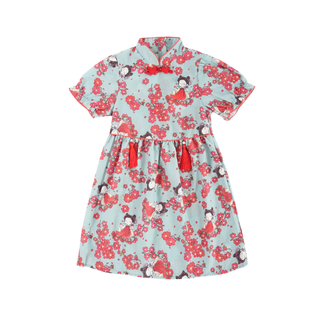 Singapore Souvenir Gift Little Girl Dancing Among Red Plum Flowers Baby Kids Girl Cheongsam Dress 0853 - Little Kooma