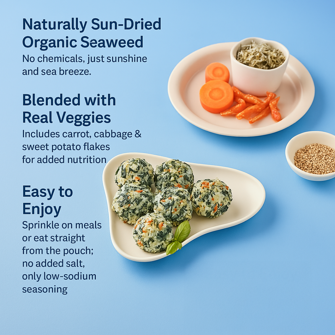 Baby Sun-Dried Seaweed Mix 25g Resealable Pack For 12 months Baby With Original Seaweed, Seafood and Vegetable - My First Sun-Dried Seaweed Mix By BeBecook - Little Kooma
