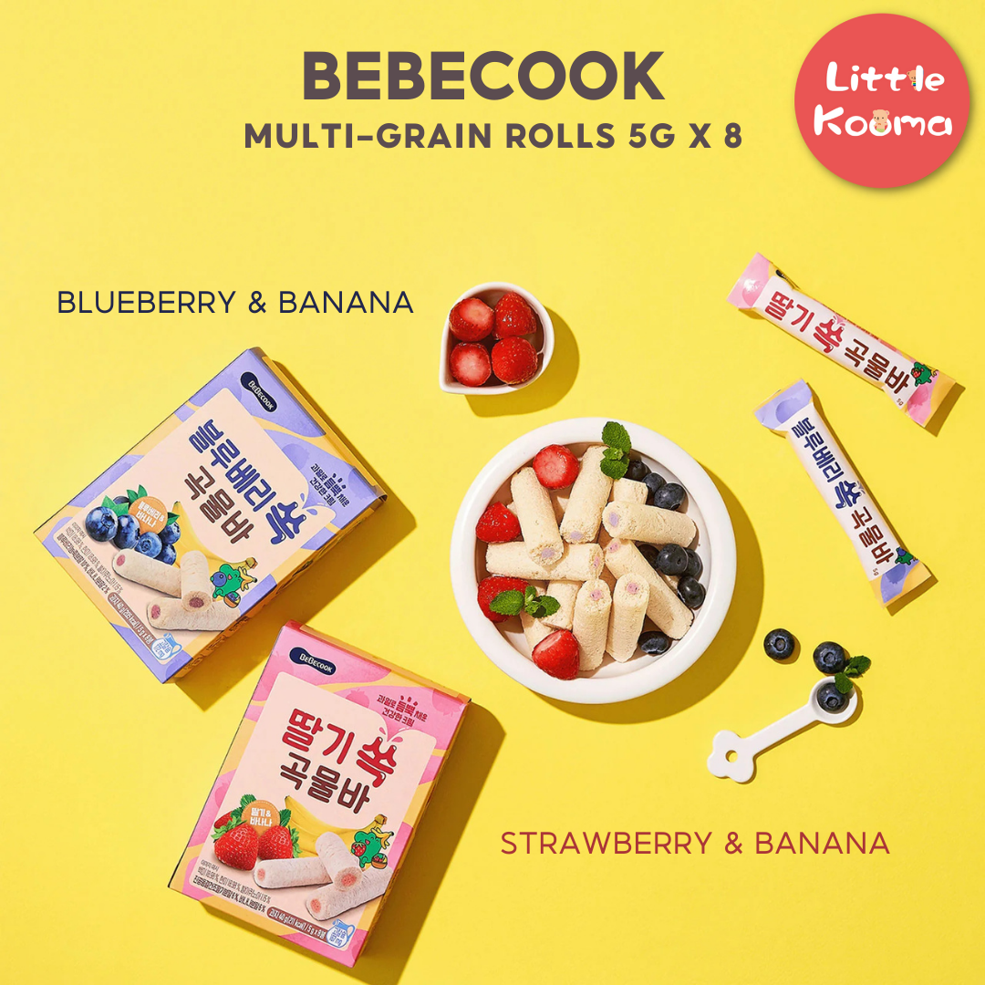 Junior Fruity Multi-Grain Rolls Snack 5g x 8 Packs With Strawberry and Banana By BeBecook - Little Kooma