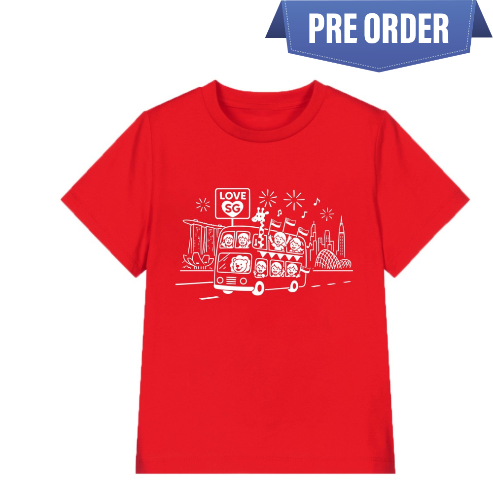 [PRE-ORDER] National Day NDP Red Top - Baby Kids Red T-shirt Love SG Bus City Skyline National Day Top Outfit