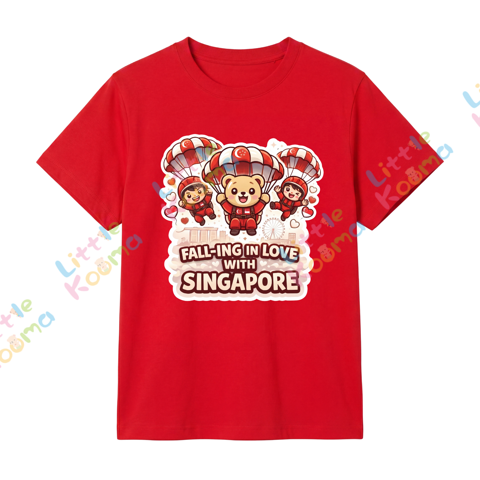 Singapore National Day Kids Red T-Shirt Family Matching Outfit - FALL-ING IN LOVE with Singapore - Little Kooma