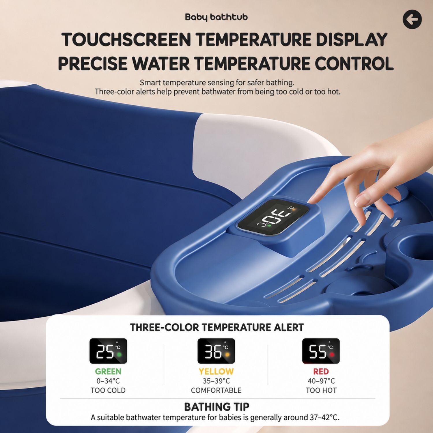 Ready Stock Foldable Baby Bathtub with Bath Cushion & Digital Temp Display for Newborn Toddler