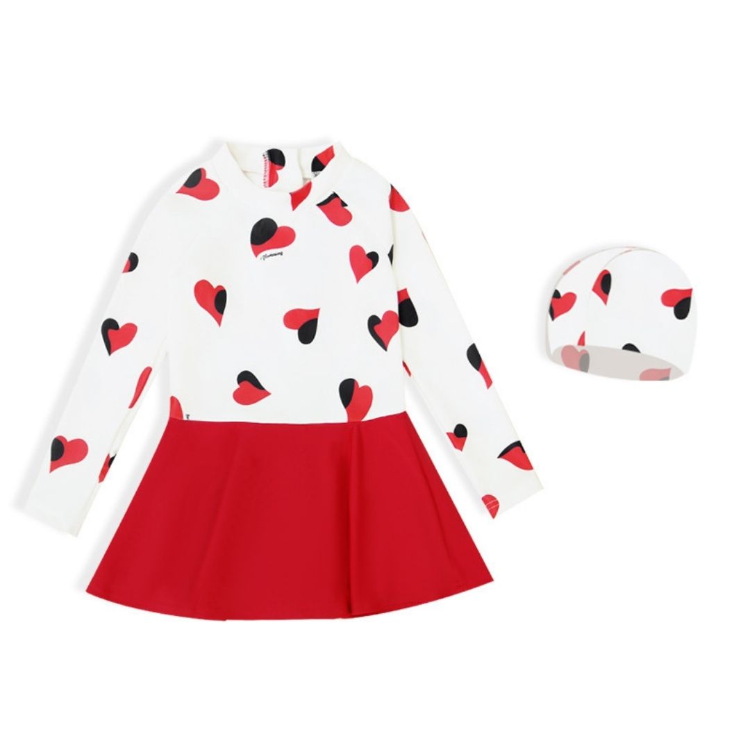 Baby Kids Girl Long Sleeve Hearts Skirt Swimming Suit w Zipper 907165 - Little Kooma