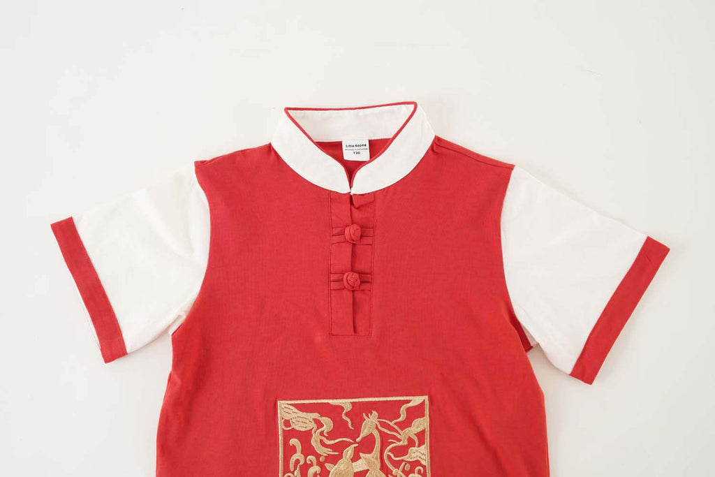Singapore Souvenir Gift Majestic Phoenix Cheongsam Symbol of Power and Renewal Baby Kids Boys Cheongsam Set Top n Shorts CNY Chinese New Year Outfit 0837 - Little Kooma
