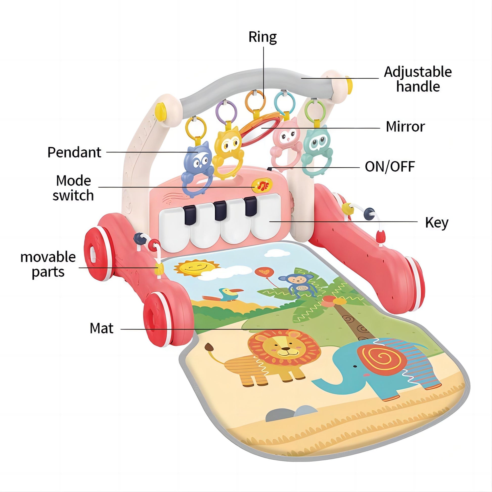 3-in-1 Baby Play Mat, Gym & Walker – Adjustable Piano Playmat, Tummy Time Activity Center, and Infant Walker for Boys & Girls 0 Month + - Little Kooma