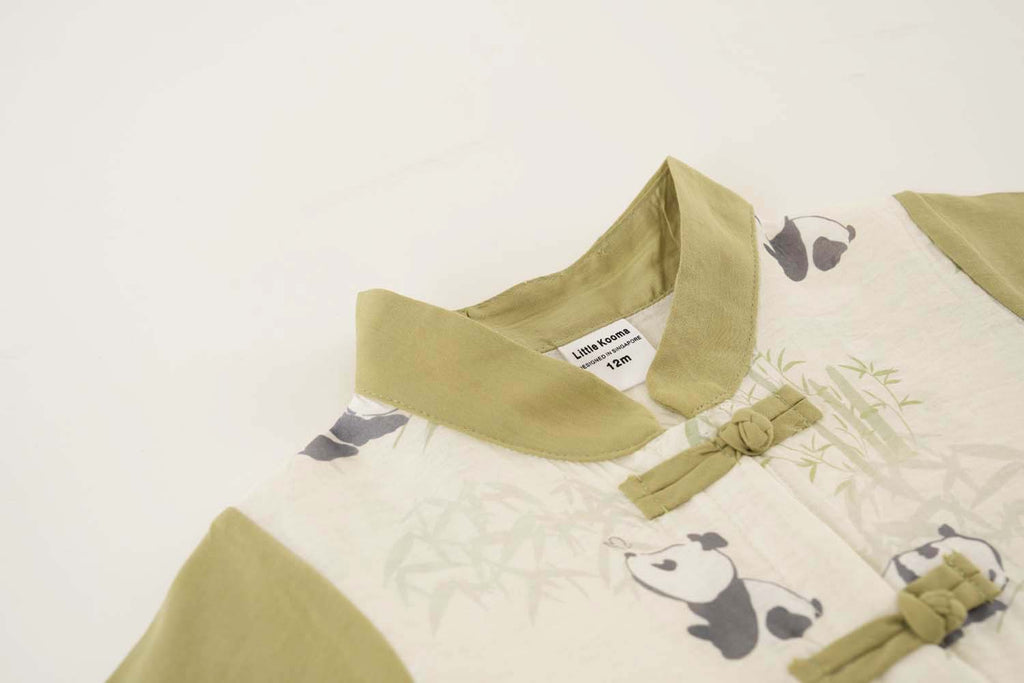 Singapore Souvenir Gift Panda Eat Bamboos Baby Boy Cheongsam Romper 0841 - Little Kooma