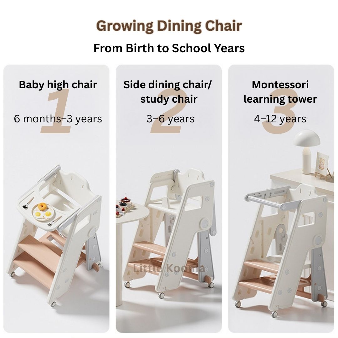 Ready Stock Foldable Baby High Chair & Kids Study Chair – Adjustable Height, Safety Guard, Learning Tower