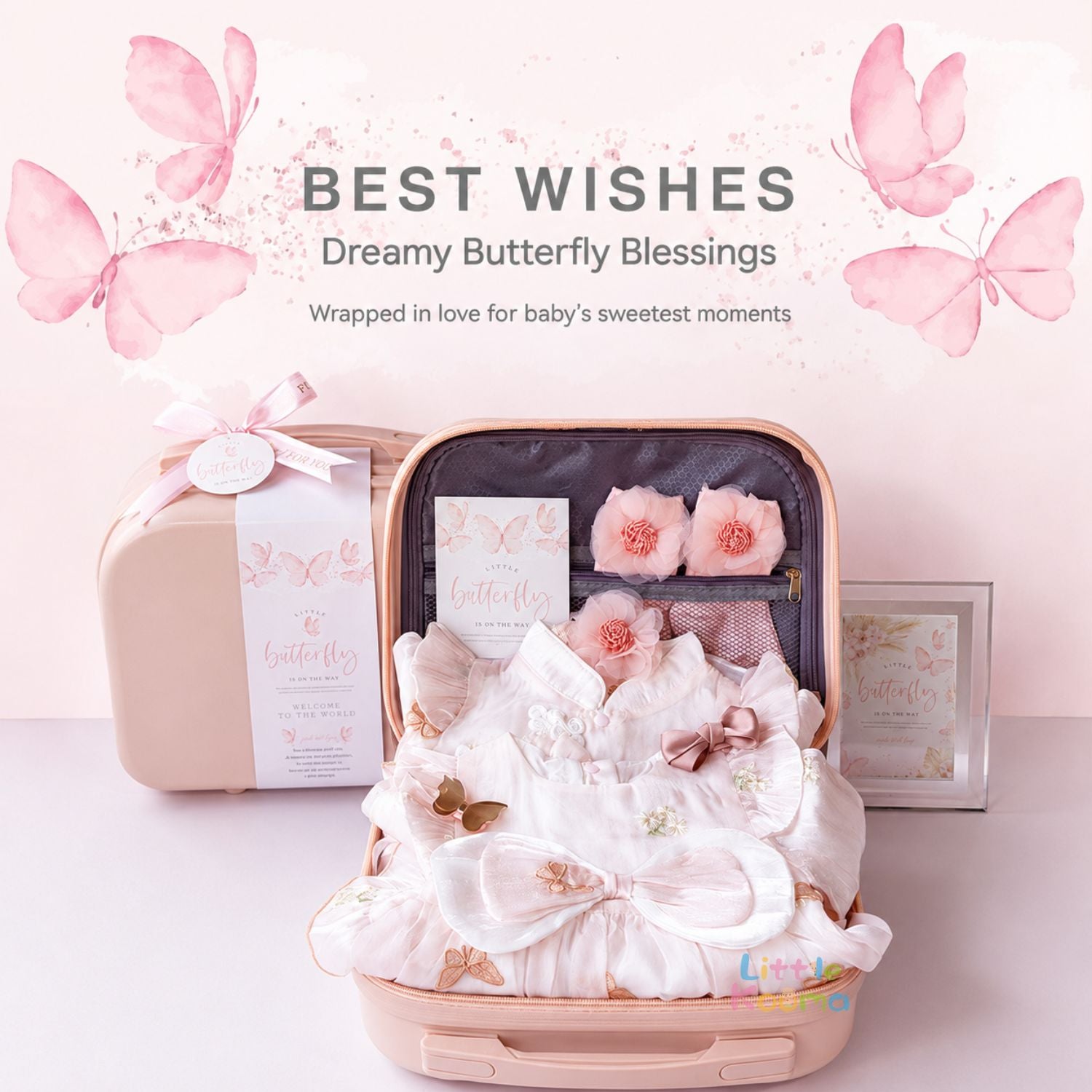 Butterfly Fairy Baby Girl Gift Set with Dress, Romper, Accessories & Premium Carry Case