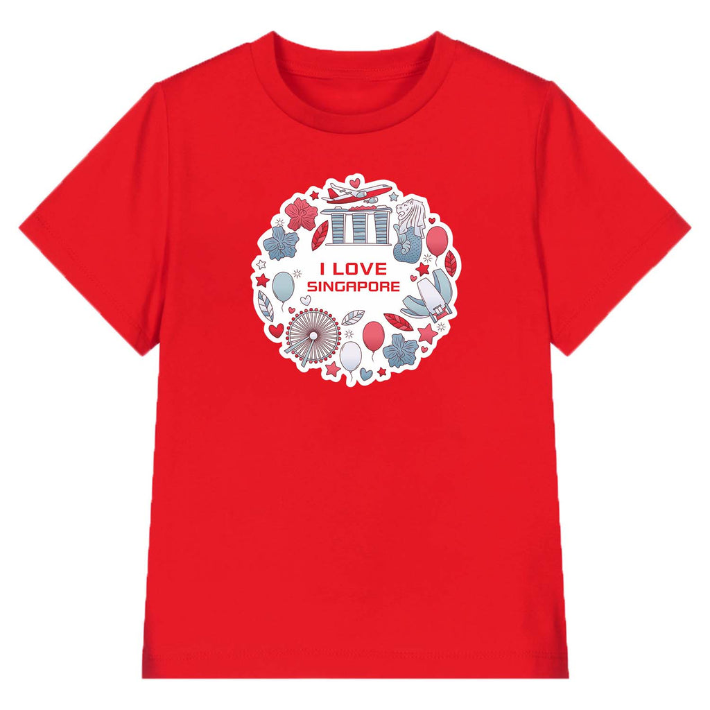 National Day NDP 2024 Red Top - Baby Kids Red T-shirt Singapore Wreath MBS Merlion National Day Top Outfit - Little Kooma