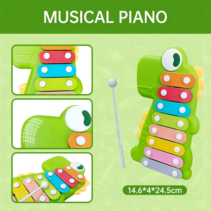 Dinosaur Xylophone Musical Piano – Non-Toxic Multi-Color Toddler Musical Instrument with Detachable Mallet for Family Fun 18 month + - Little Kooma