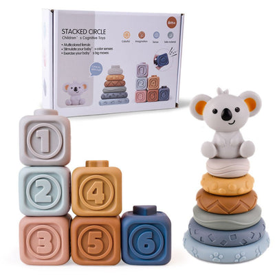 Koala 2-in-1 Stacks of Circles n Blocks Soft Building Blocks Stacking Hand Rattles Baby Toy 6m+ - Little Kooma