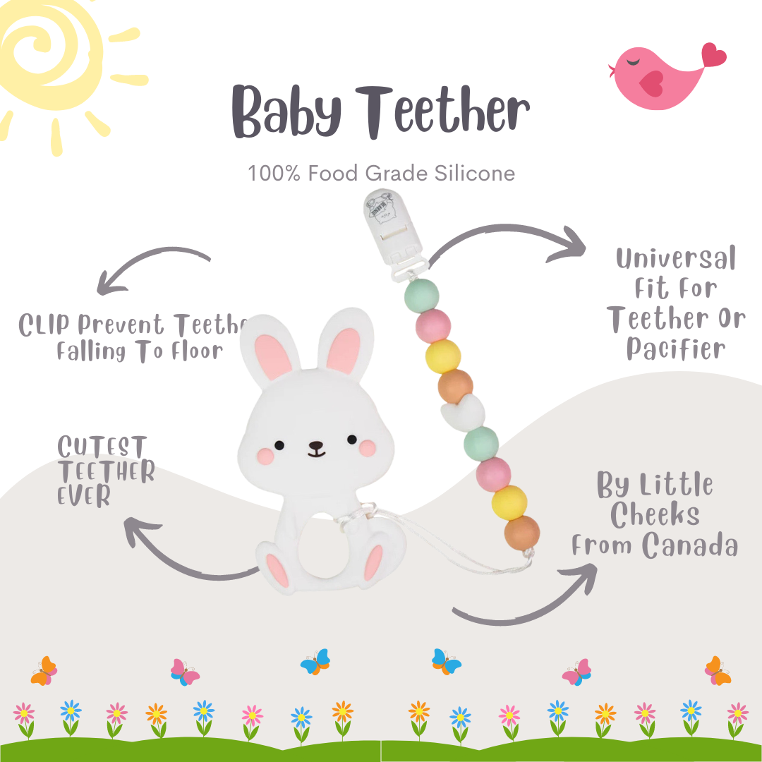 Cutie White Bunny Baby Silicone Teether Set - Little Kooma