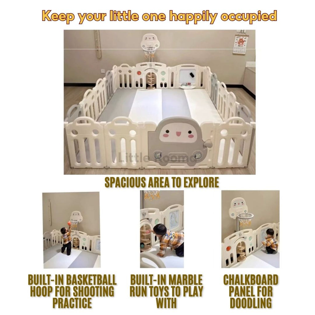 Baby Foldable Playpen Play Yard Basketball Hoop & Drawing Board – Eco HDPE, Non-Slip, Adjustable