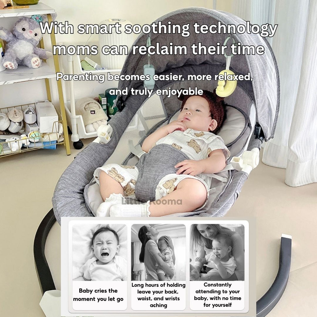 Electric Baby Rocking Chair with Bluetooth Music, Remote Control & Mosquito Net – Adjustable Swing & Recline