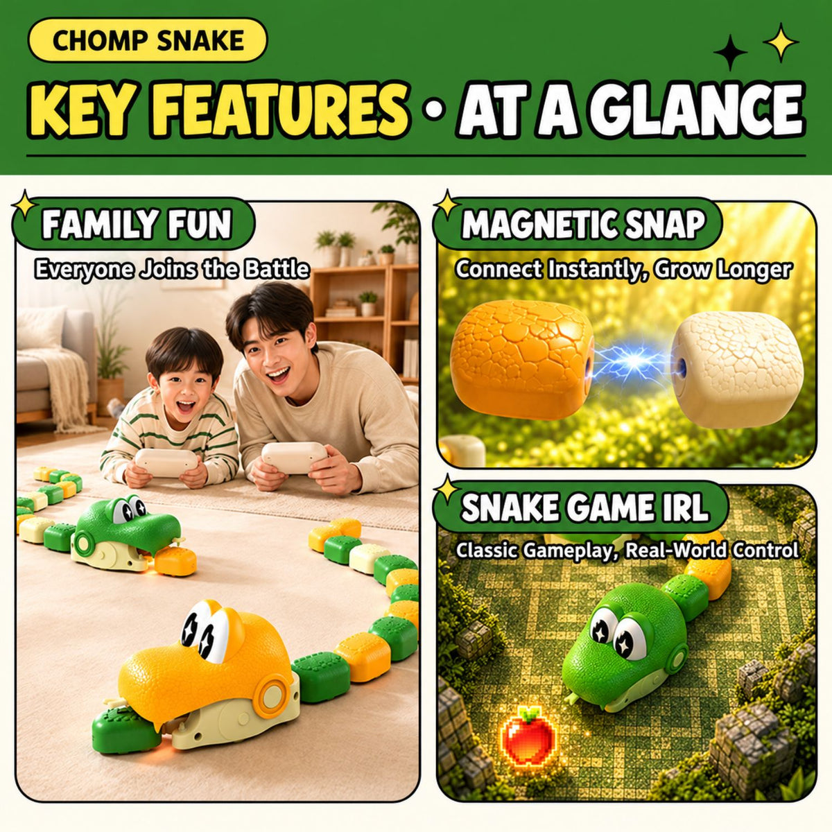 Ready Stock RC Magnetic Chomping Snake Toy 2.4G Remote Control Multiplayer Kids Gift Ages 6+ - Little Kooma