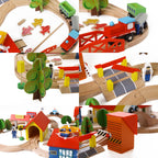 Kids Fun Railway – Interactive Wooden Train Set with Tracks, Trains, and Accessories for Toddlers 69Pcs 3 Years + - Little Kooma