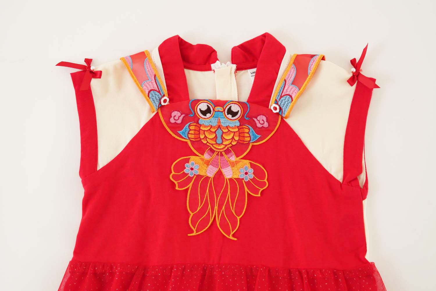 Singapore Souvenir Gift Wealth and Harmony Red Family Set with Golden Fish Embroidery Baby Kids Girl Cheongsam Dress 0833 - Little Kooma