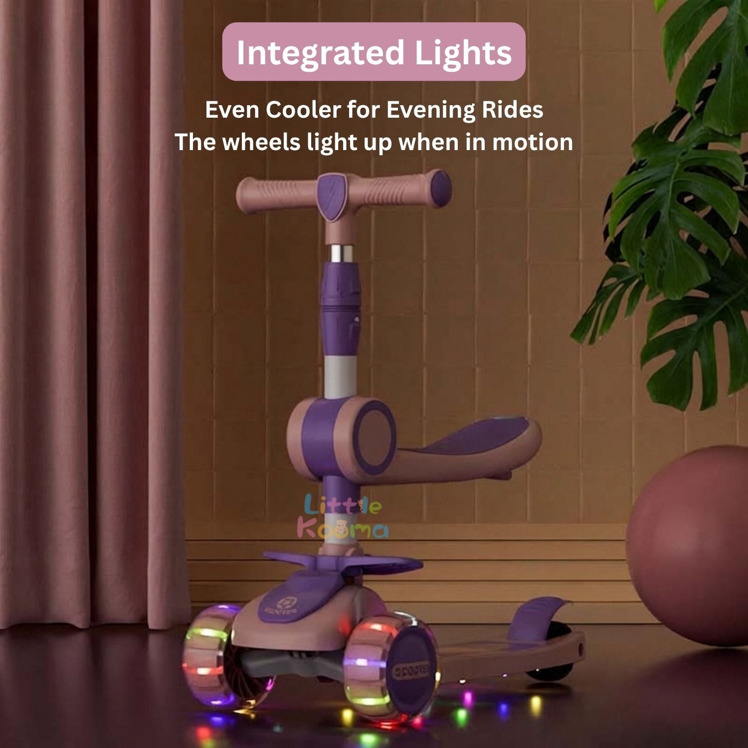 Ready Stock 2-in-1 Kids Scooter with Seat Adjustable Height LED Flash Wheels Toddler Kickboard - Little Kooma