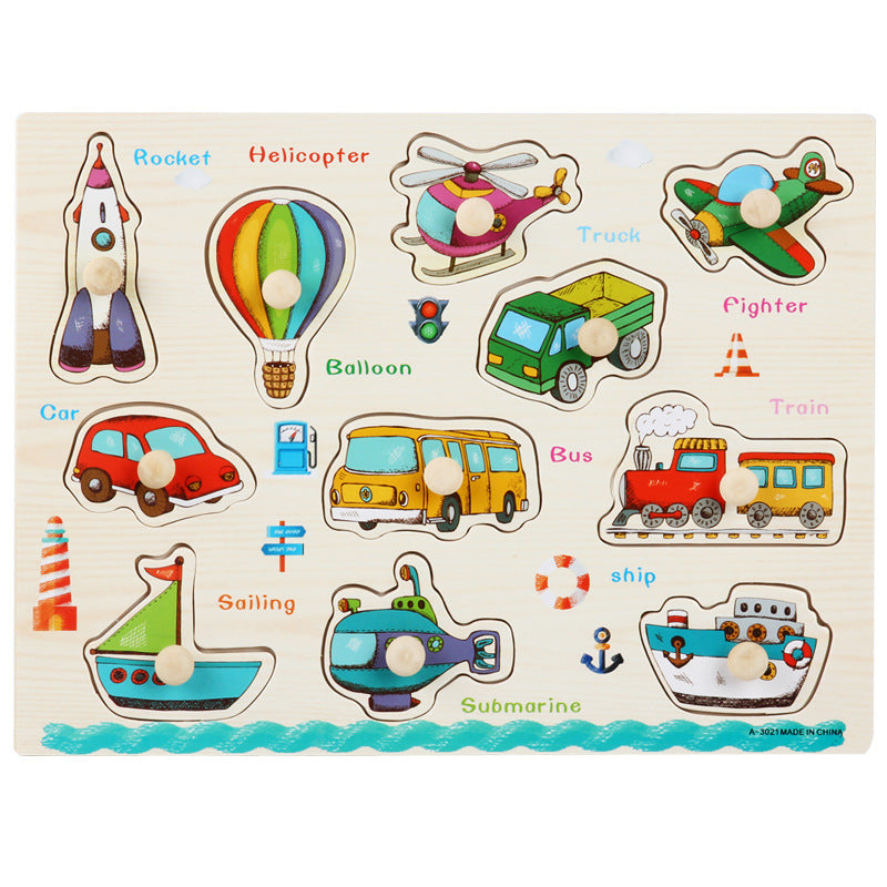 Wooden Toddler Animal Vehicle Puzzles w Handles Educational Montessori Puzzles Toys Clearance Sale 3 Years + - Little Kooma