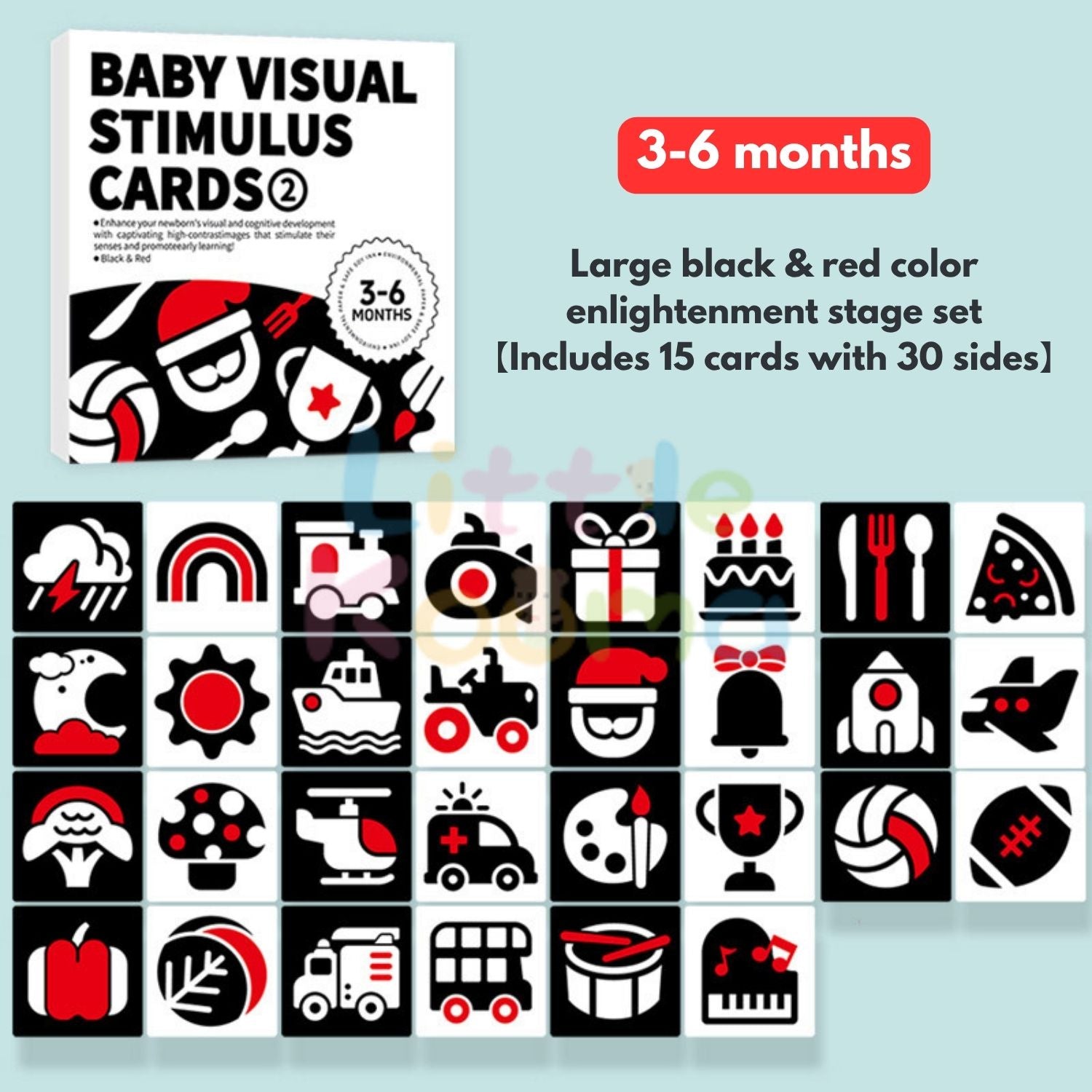 Ready Stock Baby Visual Stimulation Flash Cards  Large Size Black White Color Learning Set 0–36M