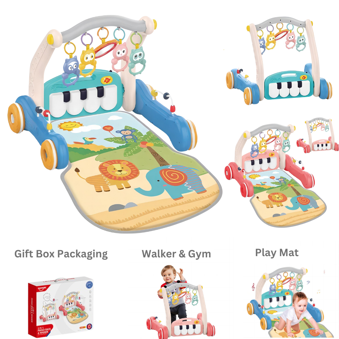 3-in-1 Baby Play Mat, Gym & Walker – Adjustable Piano Playmat, Tummy Time Activity Center, and Infant Walker for Boys & Girls 0 Month + - Little Kooma