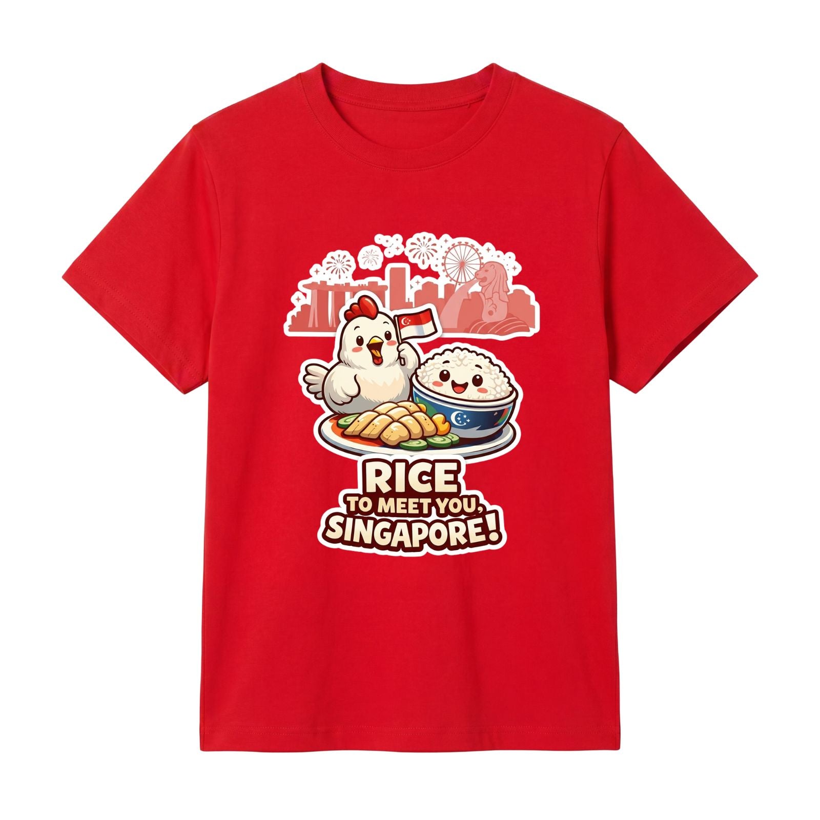 Singapore National Day Kids Red T-Shirt Family Matching Outfit - RICE TO MEET YOU Singapore