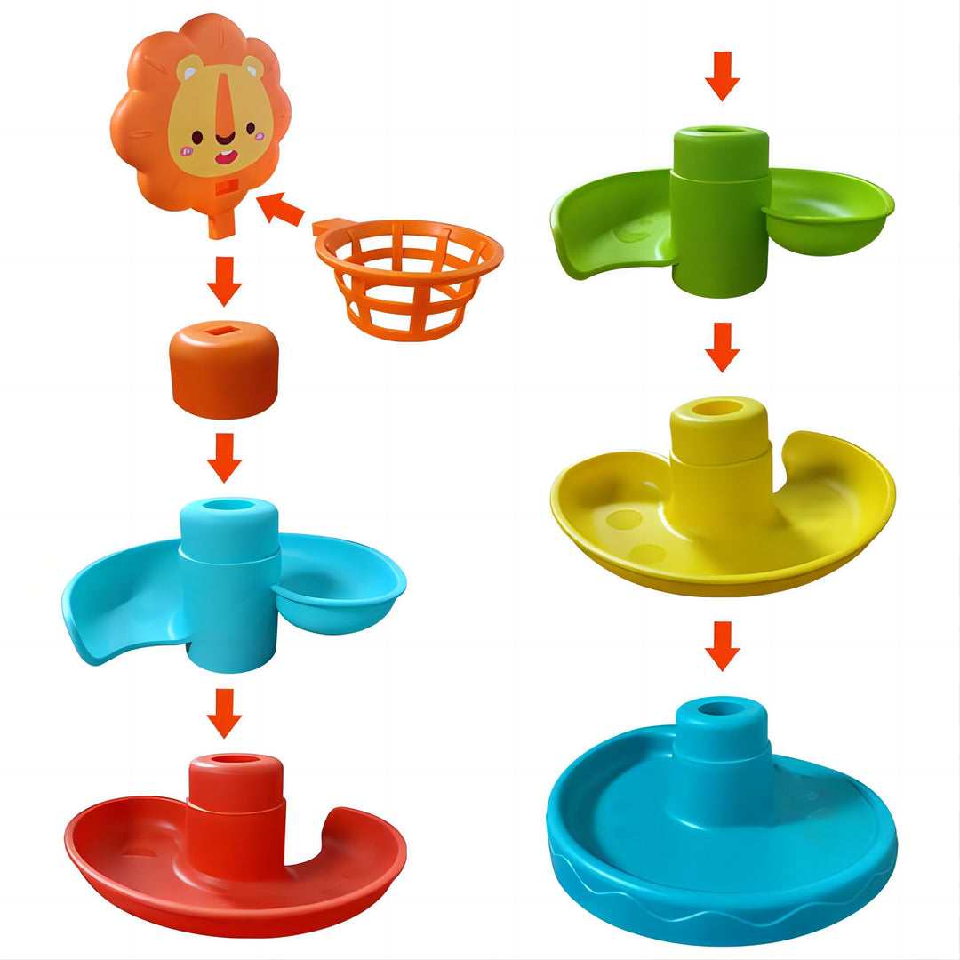 Spiral Race Marble Run STEM Toy – Lion Rebound Design, Removable Side Rails, 3 Color Balls, and Ball-Shooting Basket for Kids 18+ Months