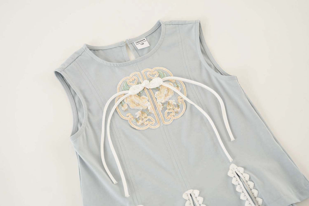 Singapore Souvenir Gift Vitality n Wisdom Blue Family Set Baby Kids Girl Cheongsam Top n Skirt Set 0842 - Little Kooma