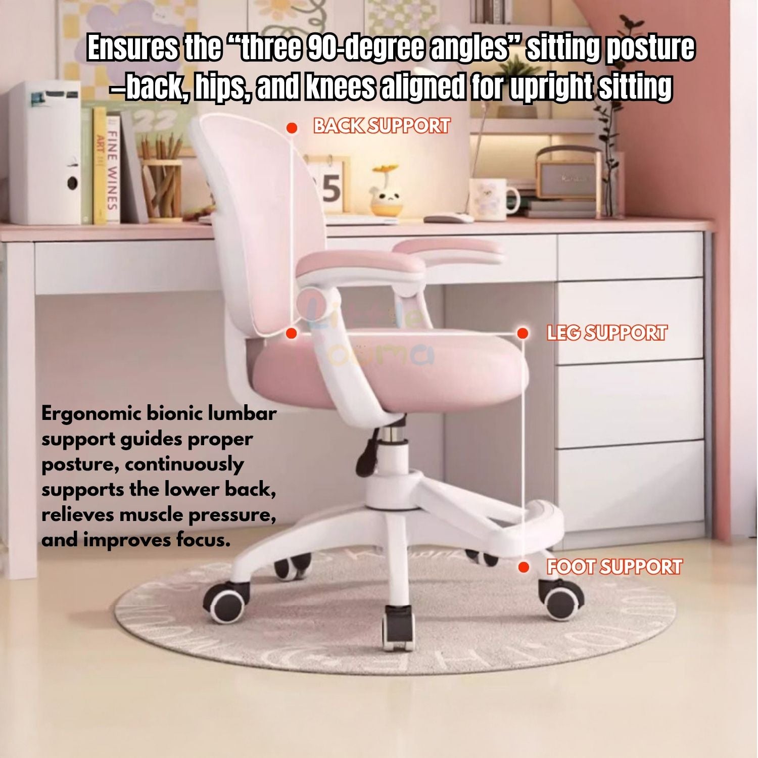Ready Stock Kids Ergonomic Study Chair Height Adjustable 360° Swivel WithWithout Wheels Footrest