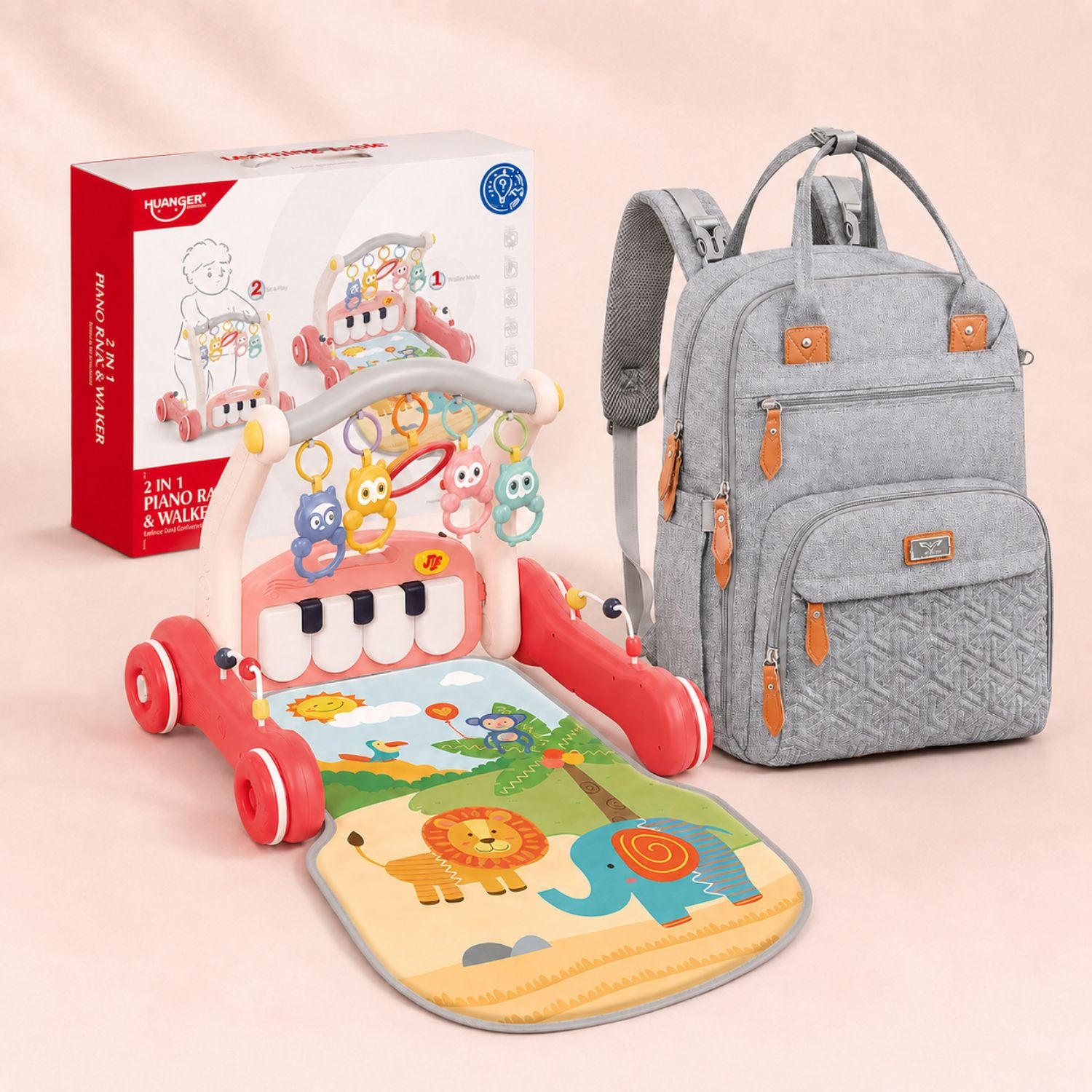 3-in-1 Baby Play Mat, Gym, Walker & Unisex Baby Diaper Bag Backpack for Mom & Dad