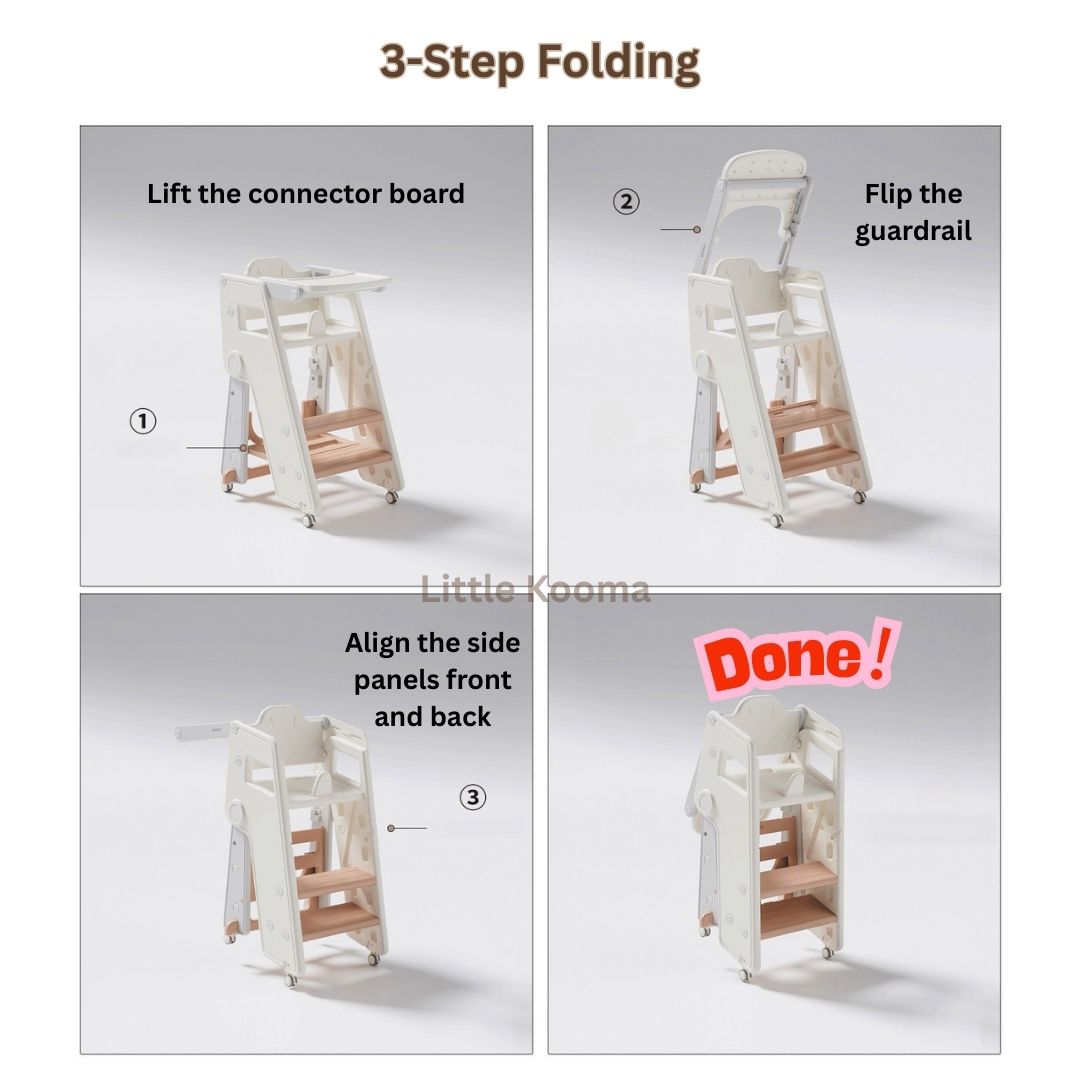 Ready Stock Foldable Baby High Chair & Kids Study Chair – Adjustable Height, Safety Guard, Learning Tower