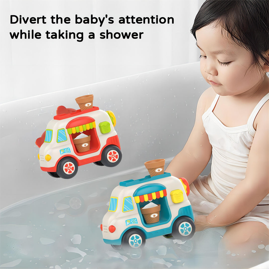 Ice Cream Bubble Fun Bath Truck – Water Cup, Squeeze Bubbles, Strong Suction Cup, and Baby Shower Distraction Toy 12 Month +