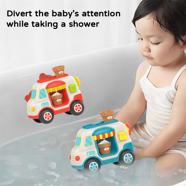 Ice Cream Bubble Fun Bath Truck – Water Cup, Squeeze Bubbles, Strong Suction Cup, and Baby Shower Distraction Toy 12 Month +