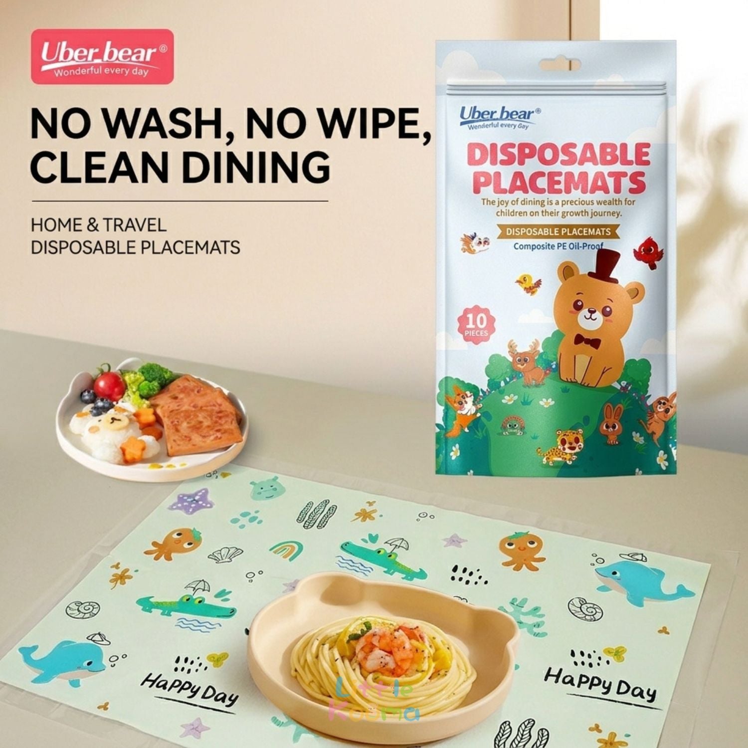 Ready Stock Disposable Baby Placemats Waterproof Oil-Proof Non-Slip Sticky Table Mat 10pcs Pack - Little Kooma